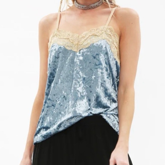 Aratta Tops - Aratta Silver Velvet Lace Cami with Cream Trim